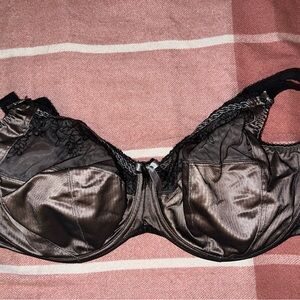 44E Elomi (EL8062BLK) Brown and Black Satin and Lace Bra.